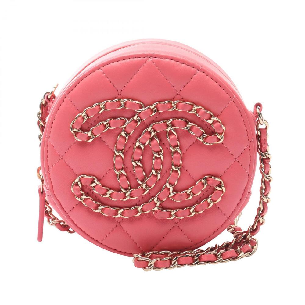 Chanel Matelasse Round Shoulder Bag Lambskin Sheepskin Leather Pink